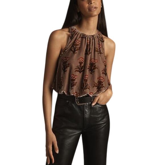 Anthropologie 'Velvet' Brown Viscose Bubble Tank Top Size S - Picture 1 of 4